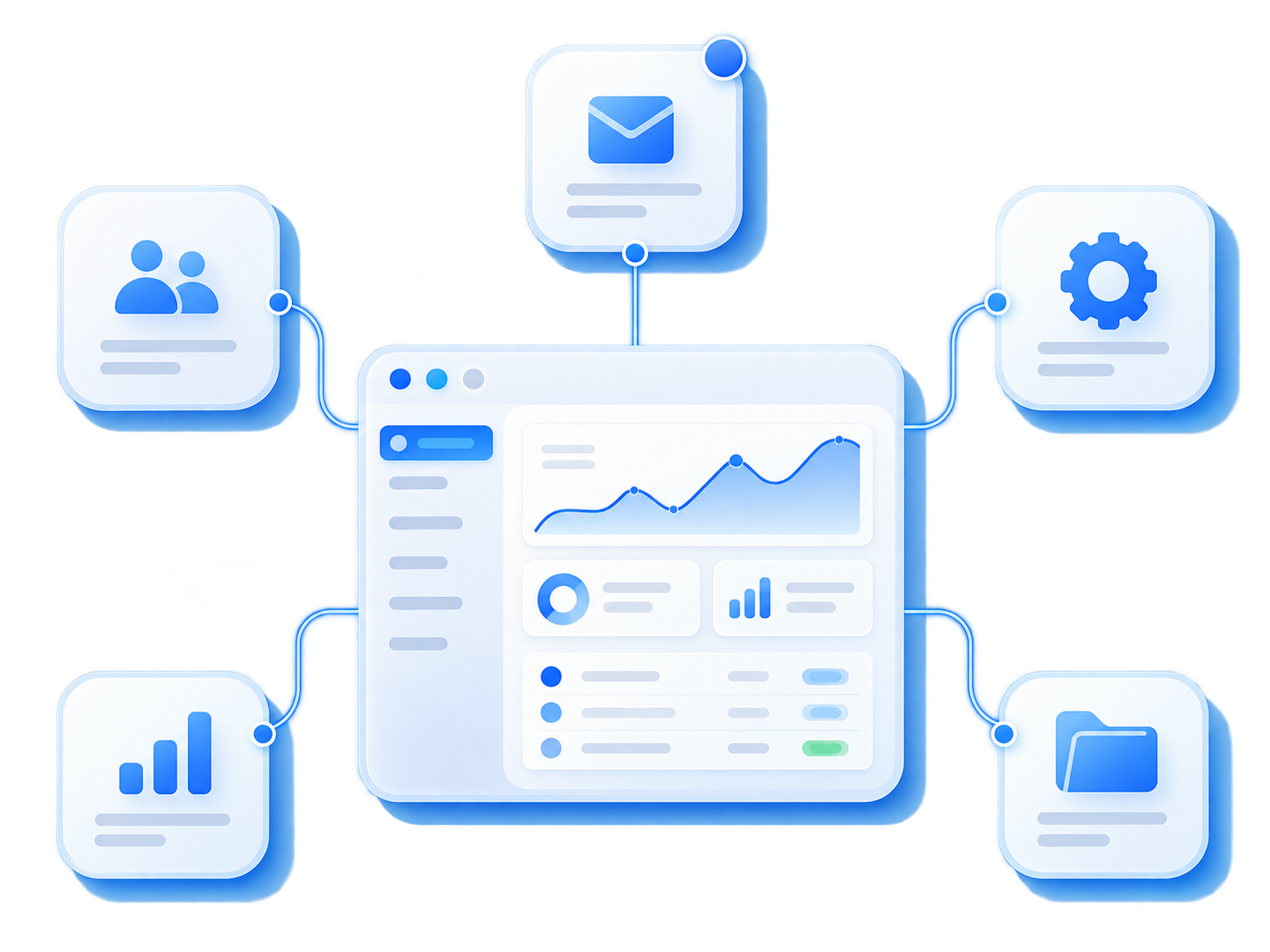 CRM hub connecting contacts, email, reporting, and files