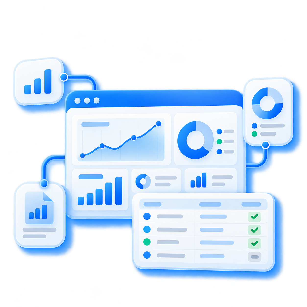 Reporting dashboard with charts and performance table